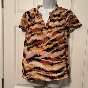 Nanette Lepore Orange Black Graphic Short Sleeve Blouse